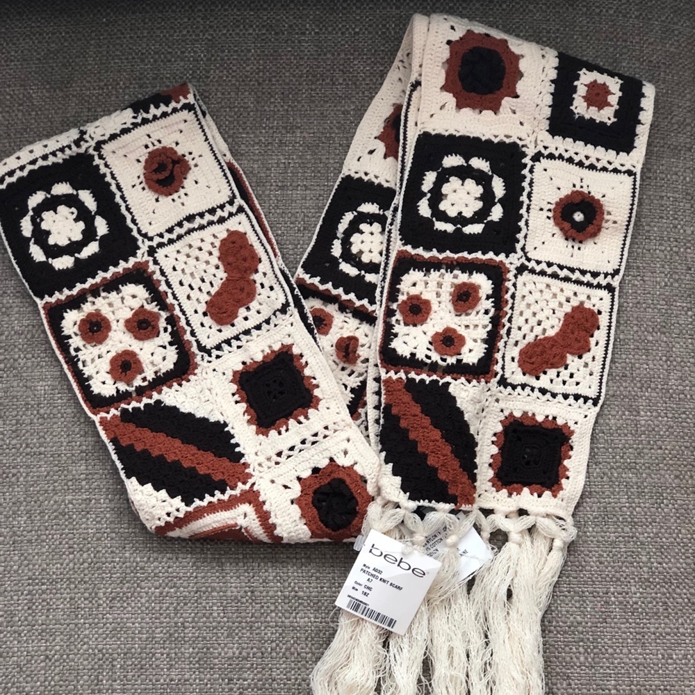 Bebe Cream/Brown Crochet Bohemian Scarf